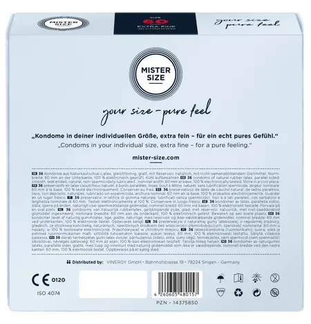 Mister Size 60 mm Condoms 36-Pack - Tailored Comfort & Secure Fit