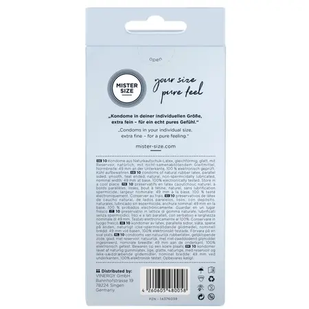 Mister Size 49 mm Condoms 10-Pack - Tailored Fit, Ultra-Thin Latex