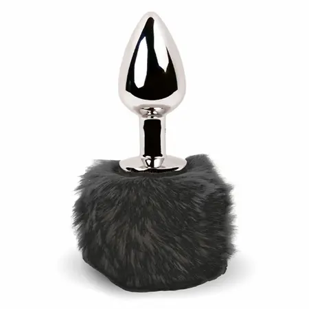 FeelzToys Bunny Tails Black Plug - Metal Model with Faux Fur Tail, 7 cm