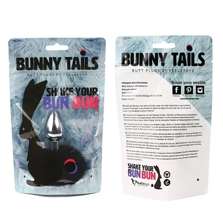 FeelzToys Bunny Tails Black Plug - Metal Model with Faux Fur Tail, 7 cm