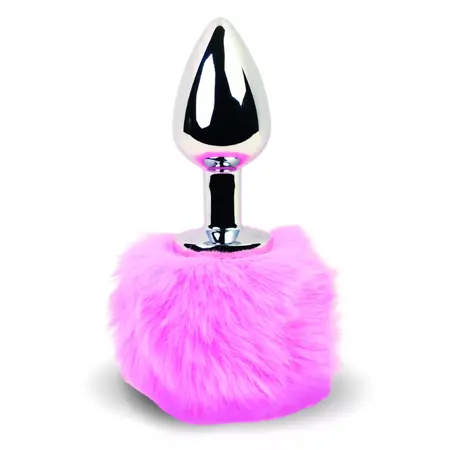 FeelzToys Bunny Tails Pink Plug - Metal Anal Model with Faux Fur Tail