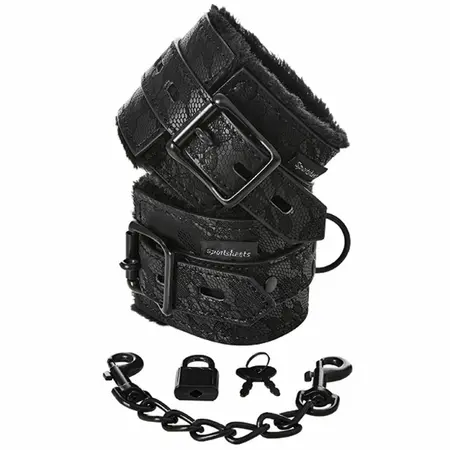 Sportsheets Sincerely Lace Fur Lined Cuffs Adjustable Black 25.4cm