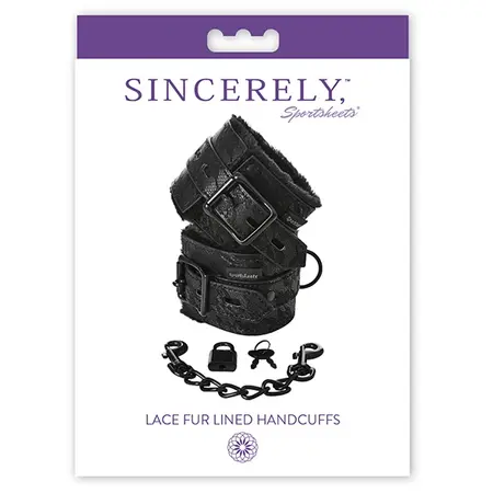 Sportsheets Sincerely Lace Fur Lined Cuffs Adjustable Black 25.4cm