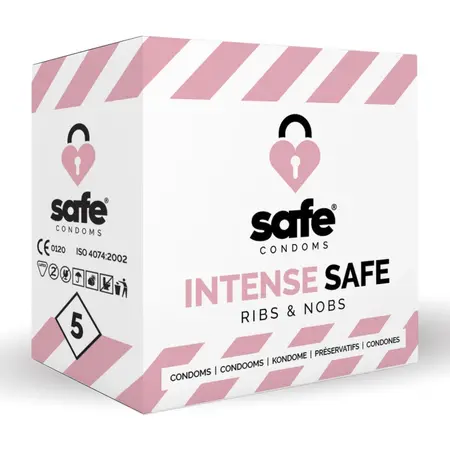 Safe Intense Textured Condoms 5 pcs - Anatomical Shape, 52mm, CE Certified