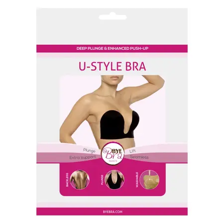 Bye Bra U-Style Bra Cup C Black - Invisible Support with Detachable Wings