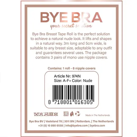 Bye Bra Breast Tape Roll Transparent 3m + Silk Nipple Covers Nude One-Size