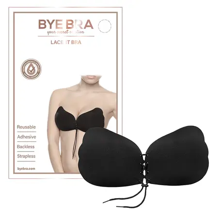 Bye Bra Lace-It Bra D Cup Black Invisible Adjustable Support
