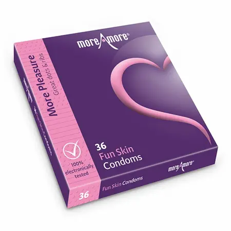 MoreAmore Fun Skin 36-Pack - Textured Latex Condoms, Dotted & Ribbed