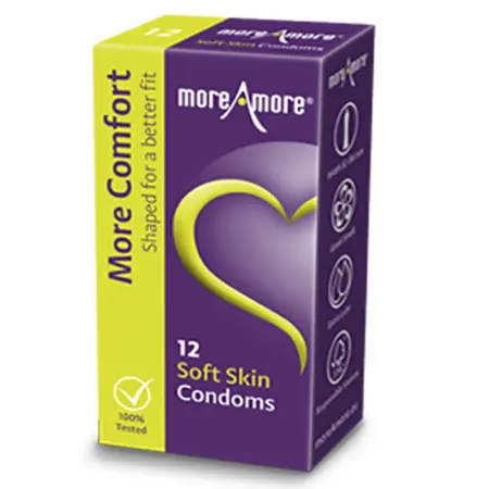 MoreAmore Soft Skin 12 pcs - Wide-Opening Latex Condoms, Extra Comfort