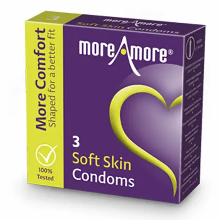MoreAmore Soft Skin Anatomical Latex Condoms 3 pcs Extra Lubricated