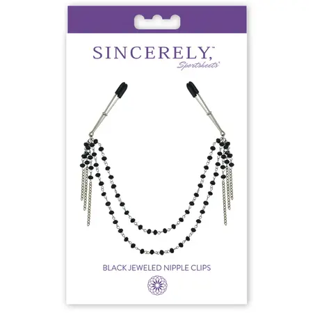 Sportsheets Sincerely Adjustable Black Jeweled Nipple Clips 41.9cm