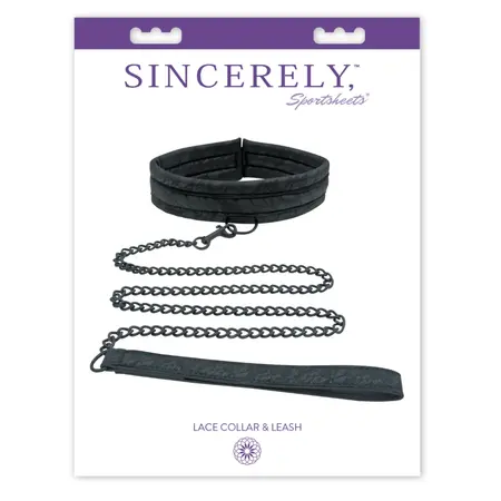 Sportsheets Sincerely Lace Adjustable Neck Collar with Leash Black