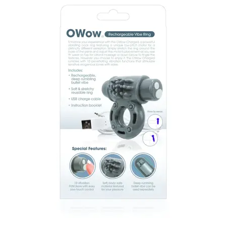 The Screaming O Charged OWow Grey - Rechargeable Intimate Ring, 10 Modes