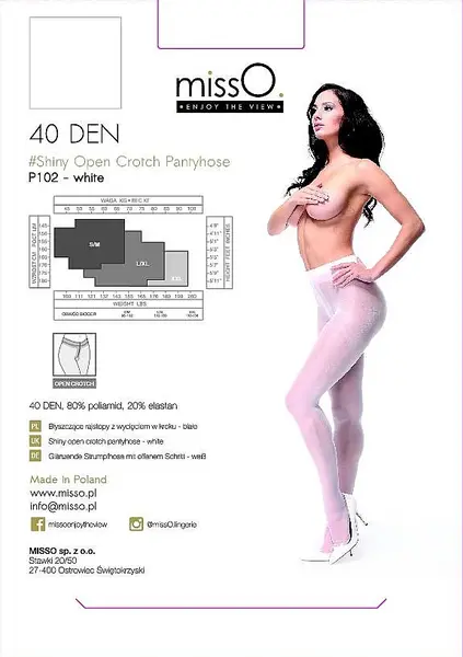 MissO P102 Women’s Tights with Cutout, White, Size S/M, 40 DEN