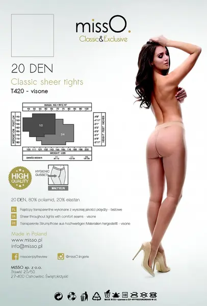 MissO T420 Classic Sheer Tights Beige Size L - Elegant Finish