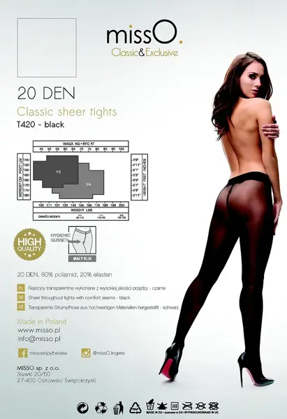 MissO T420 Classic Sheer Tights Black Size L - Elegant Transparent Finish