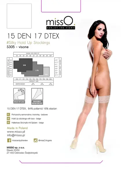 MissO S305 Hold-Up Stockings Beige XXL - 15 DEN Silky Finish