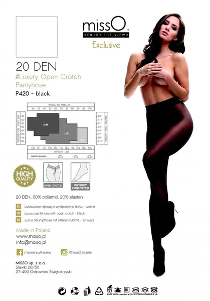 MissO P420 Black Tights with Open Gusset - Size M, Durable Knit