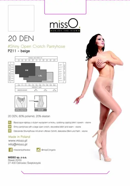 MissO P211 Sheer Beige Tights with Open Gusset L/XL