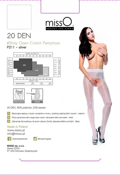 MissO P211 Silver Sheer Tights with Open Gusset XXL