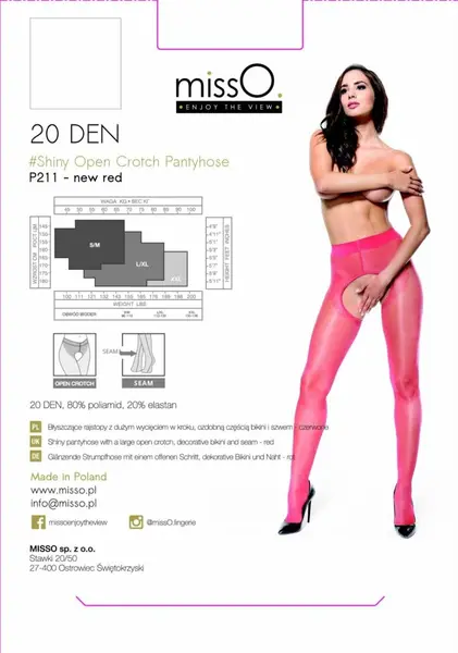 MissO P211 Red Sheer Tights with Open Gusset XXL