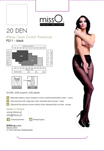 MissO P211 Black Sheer Tights with Decorative Cut-Out L/XL