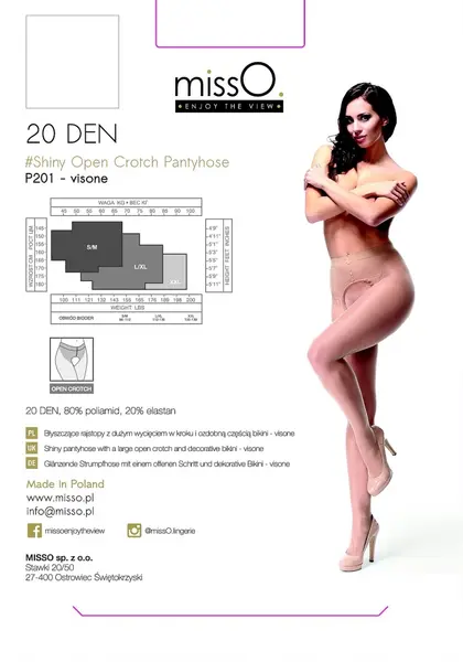 MissO P201 Sheer Tights with Open Gusset Beige XXL