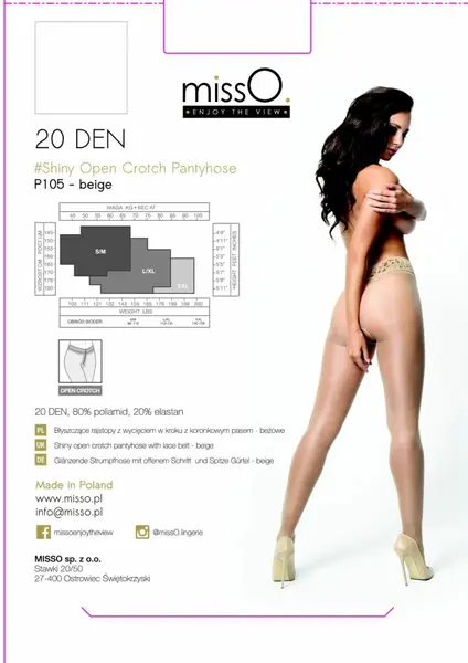 MissO P105 Beige L/XL Tights with Decorative Lace and Open Gusset