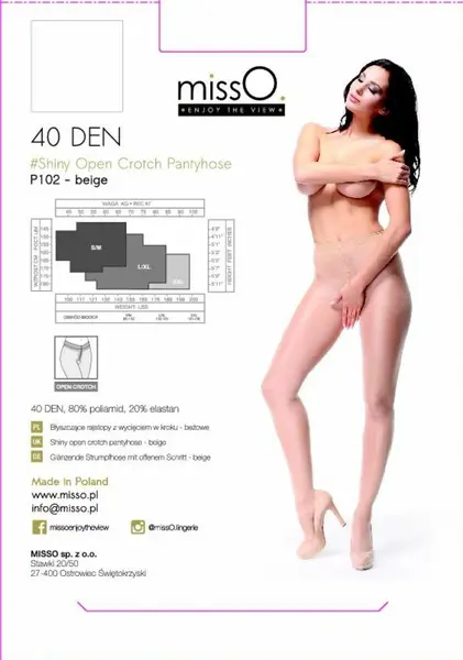 MissO P102 Beige XXL - Sheer Tights with Discreet Opening, 40 DEN