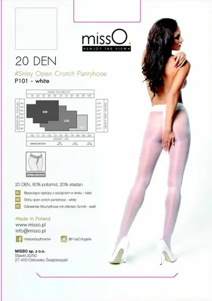 MissO P101 White Sheer Tights with Cut-Out S/M