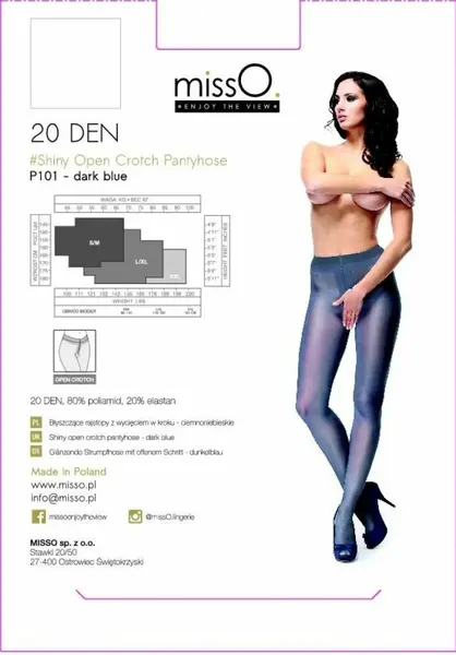 MissO P101 Open-Cut Tights Shiny Dark Blue S/M