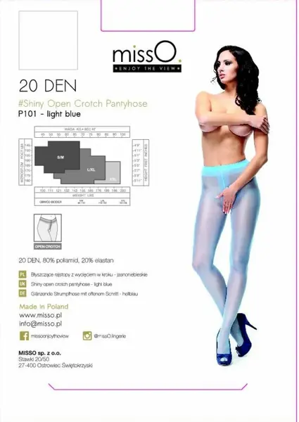 MissO P101 Sheer Tights with Comfort Opening Light Blue L/XL