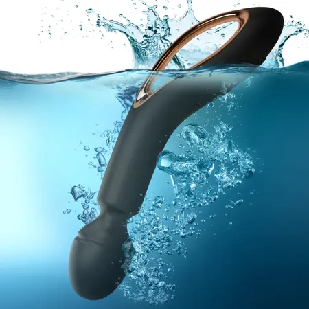 O-WAND Noir Rechargeable Waterproof Massager Black-Gold Ergonomic