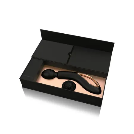 O-WAND Noir Rechargeable Waterproof Massager Black-Gold Ergonomic