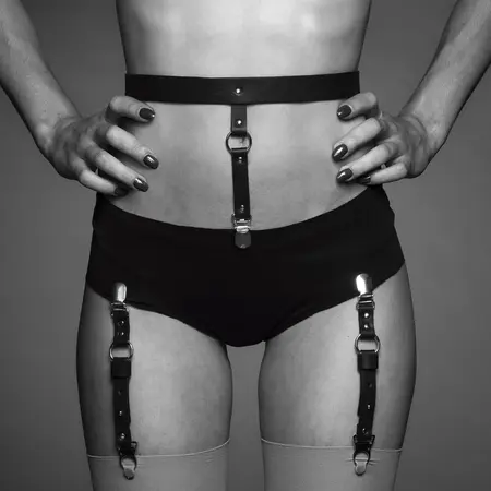 Bijoux Indiscrets MAZE Adjustable Suspender Belt Black Vegan Leather