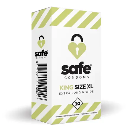 Safe King Size XL Premium Latex Condoms 10 pcs Extra Long 20.5 cm