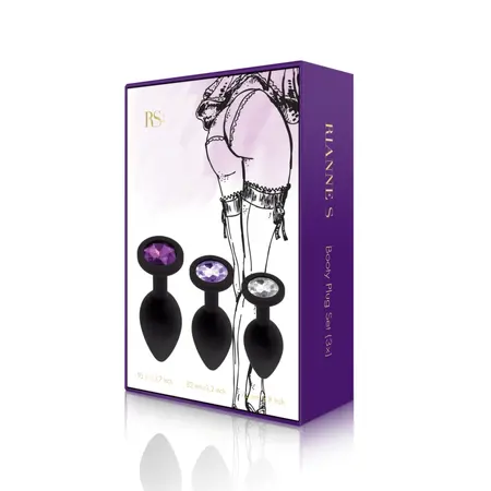 Rianne S Booty Plug Set Black 3 Sizes Premium Silicone Jewelled Base