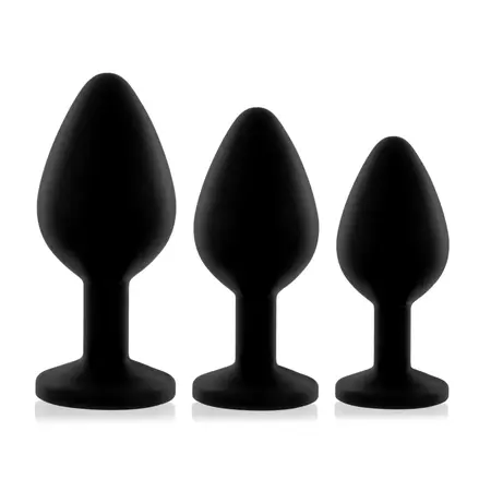 Rianne S Booty Plug Set Black 3 Sizes Premium Silicone Jewelled Base