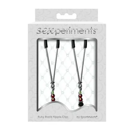 S&M Ruby Black Adjustable Nipple Clips with Decorative Gemstones