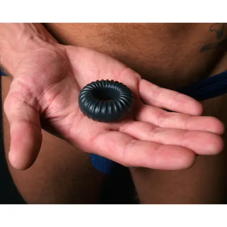 Perfect Fit Ribbed Ring Black - Flexible SilaSkin Comfort Ring