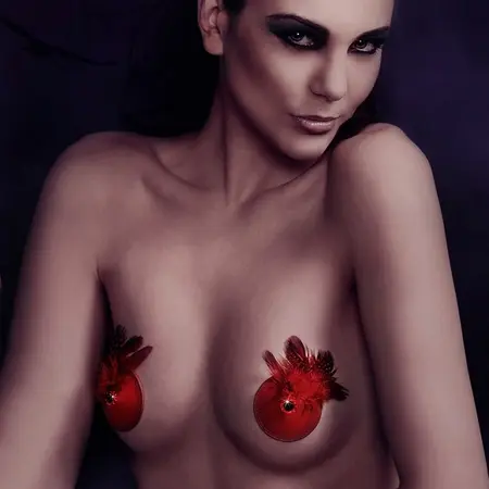 Rianne S Pasties Birds Red - Elegant Leather & Feather Accessory