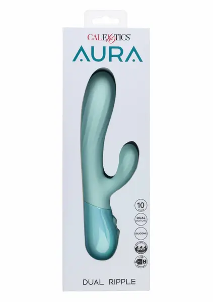 Aura Dual Ripple Silicone Massager 10 Modes Waterproof USB Blue