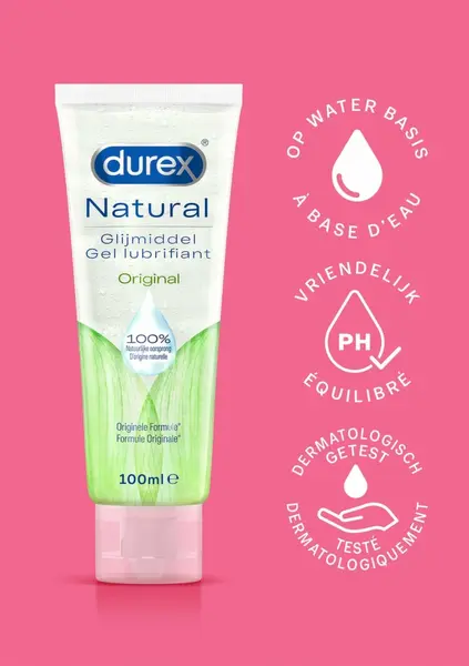 Durex Natural Gel 12 x 100 ml - Water-Based Lubricant, pH-Balanced, Fragrance-Free