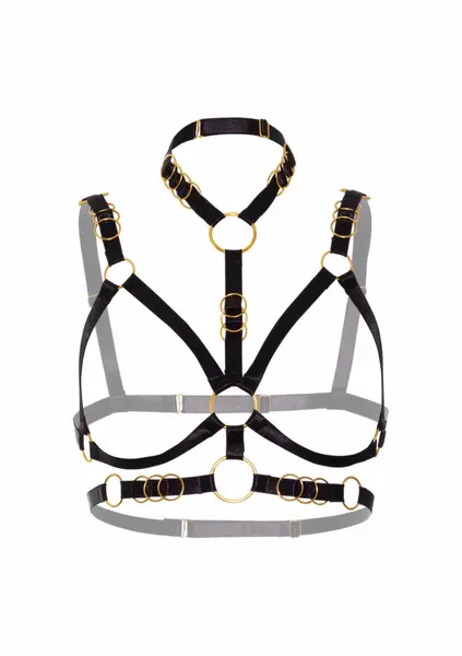 Open Cup Bra Deluxe Satin Harness Adjustable Black 8720726094177