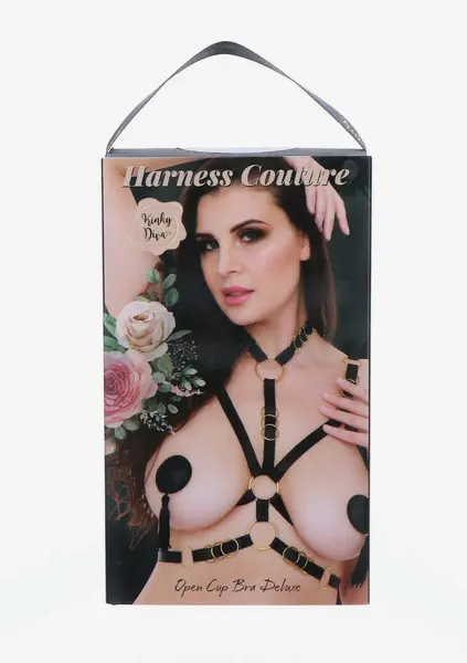 Open Cup Bra Deluxe Satin Harness Adjustable Black 8720726094177