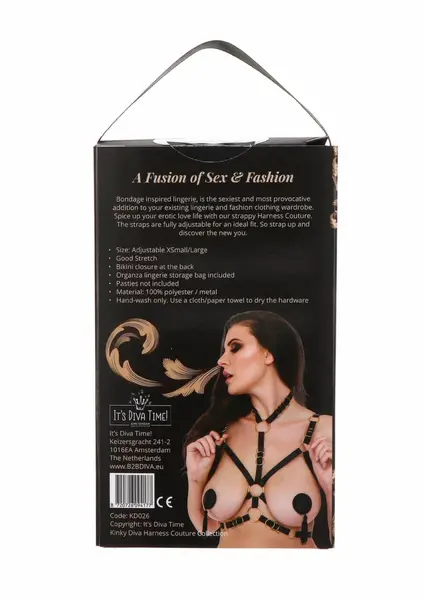 Open Cup Bra Deluxe Satin Harness Adjustable Black 8720726094177