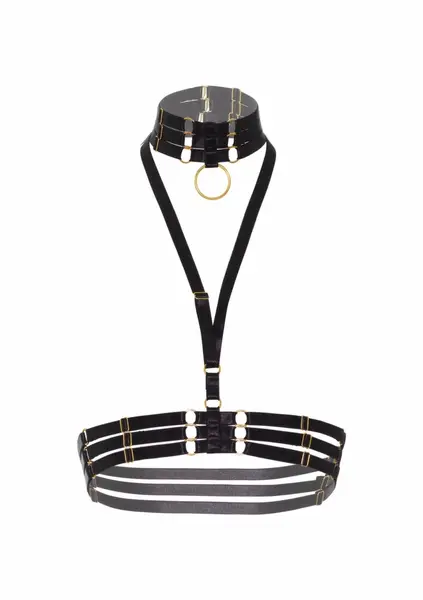Halter Harness Plus O-Ring Collar Satin Adjustable Black
