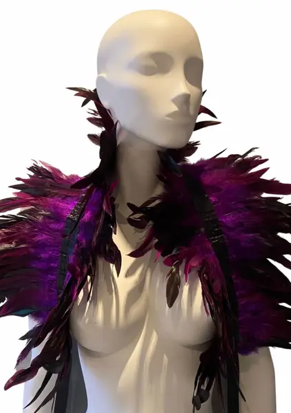 Feather Shoulder Wrap Elegant Satin Band Black Adjustable Fit