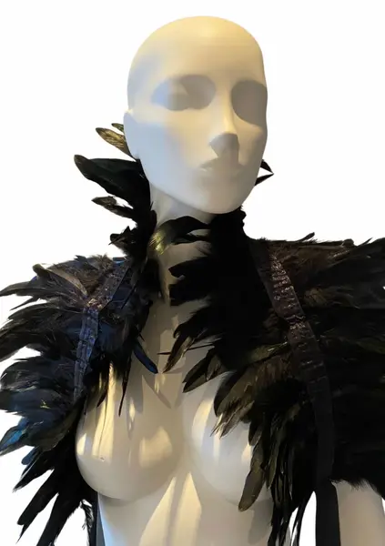 Feather Shoulder Wrap Elegant Black Satin Band Accessory
