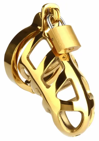Mr. Steel Chastity Cage Gold - Secure Stainless Steel System, Adjustable